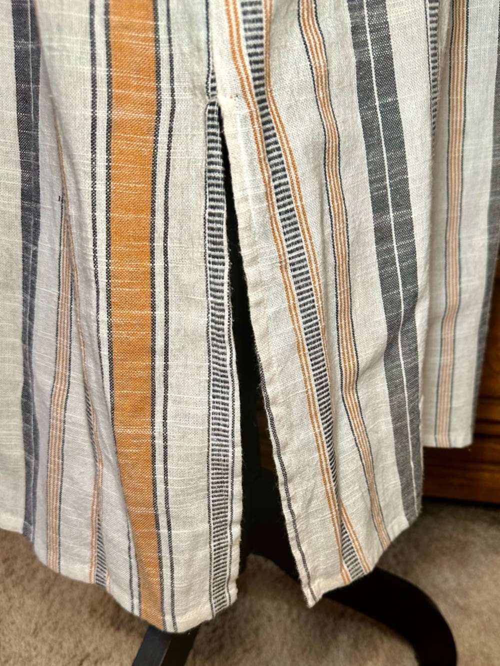 Maisie Resort Midi Dress Medium Stripe Cotton Pockets Belted Side Slit - Picture 4 of 11